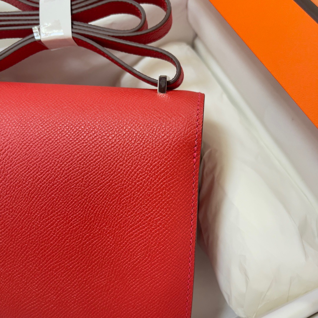 Hermes Constance 18 Mini Shoulder Bag In Red Epsom Leather